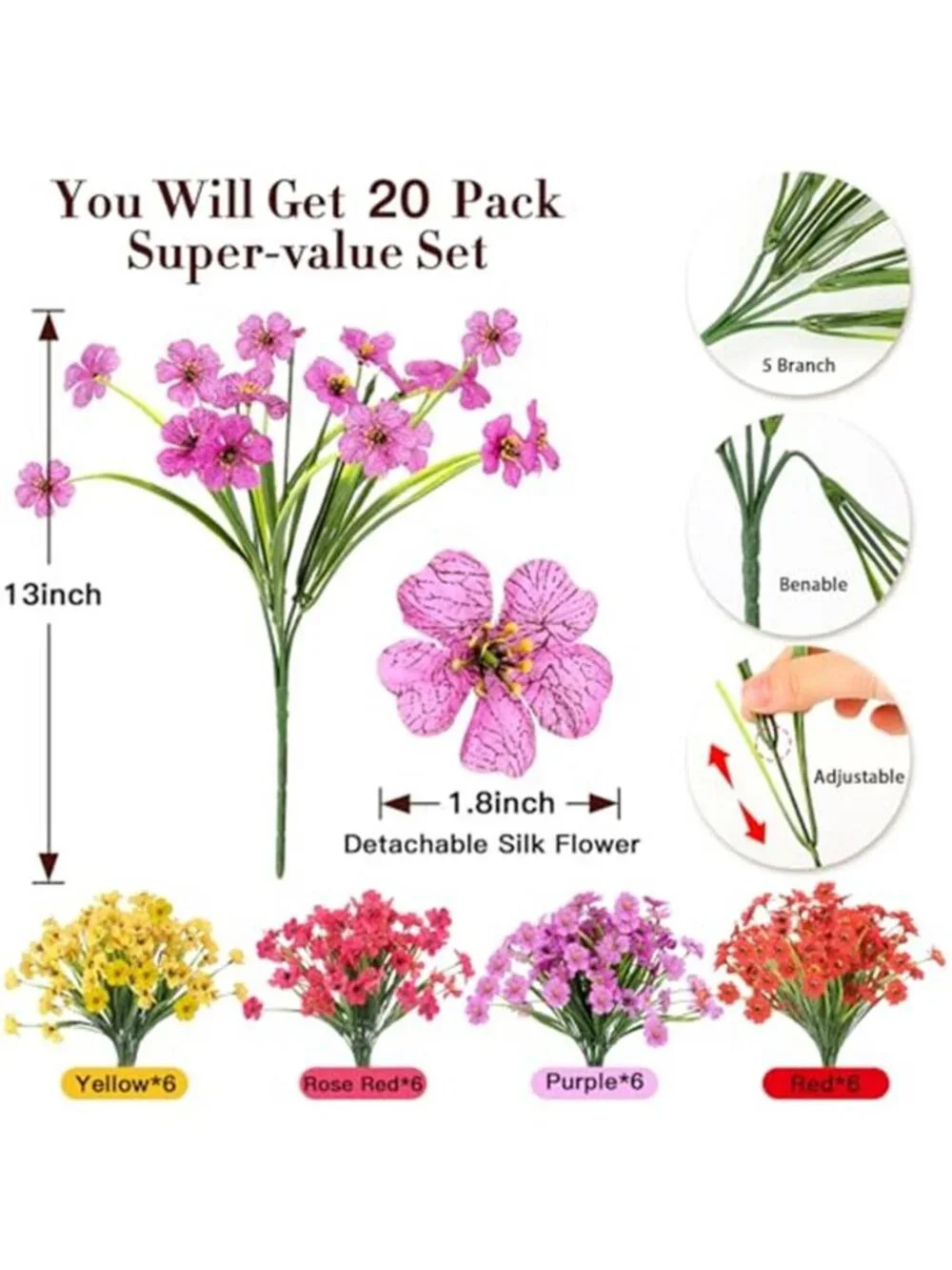 Artificial Eucalyptus Flowers 20 pk UV Resistant Faux Outdoor Porch Garden Decor